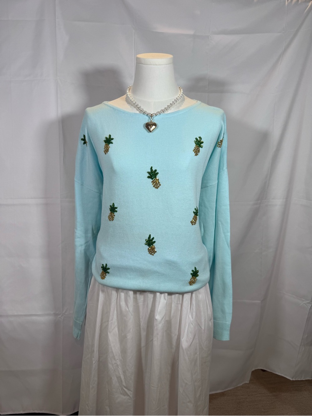 Lilly Pulitzer Light Blue Pineapple Motif Crewneck Sweater